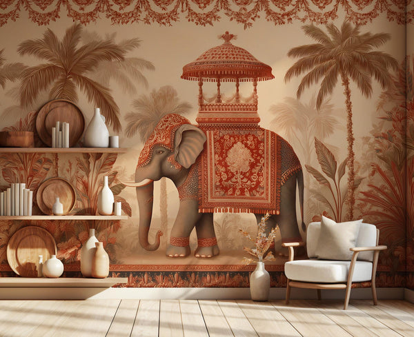 Exotic Elephant Tropical Wallpaper: Peel and Stick Wall Mural