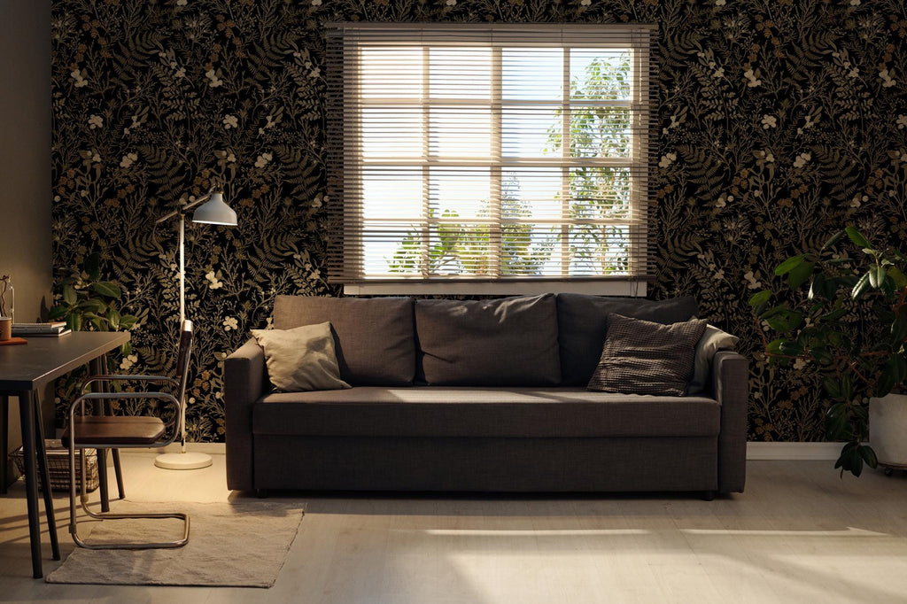 Dark Leafl Peel and Stick Wallpaper: Moody Botanical Wall Mural