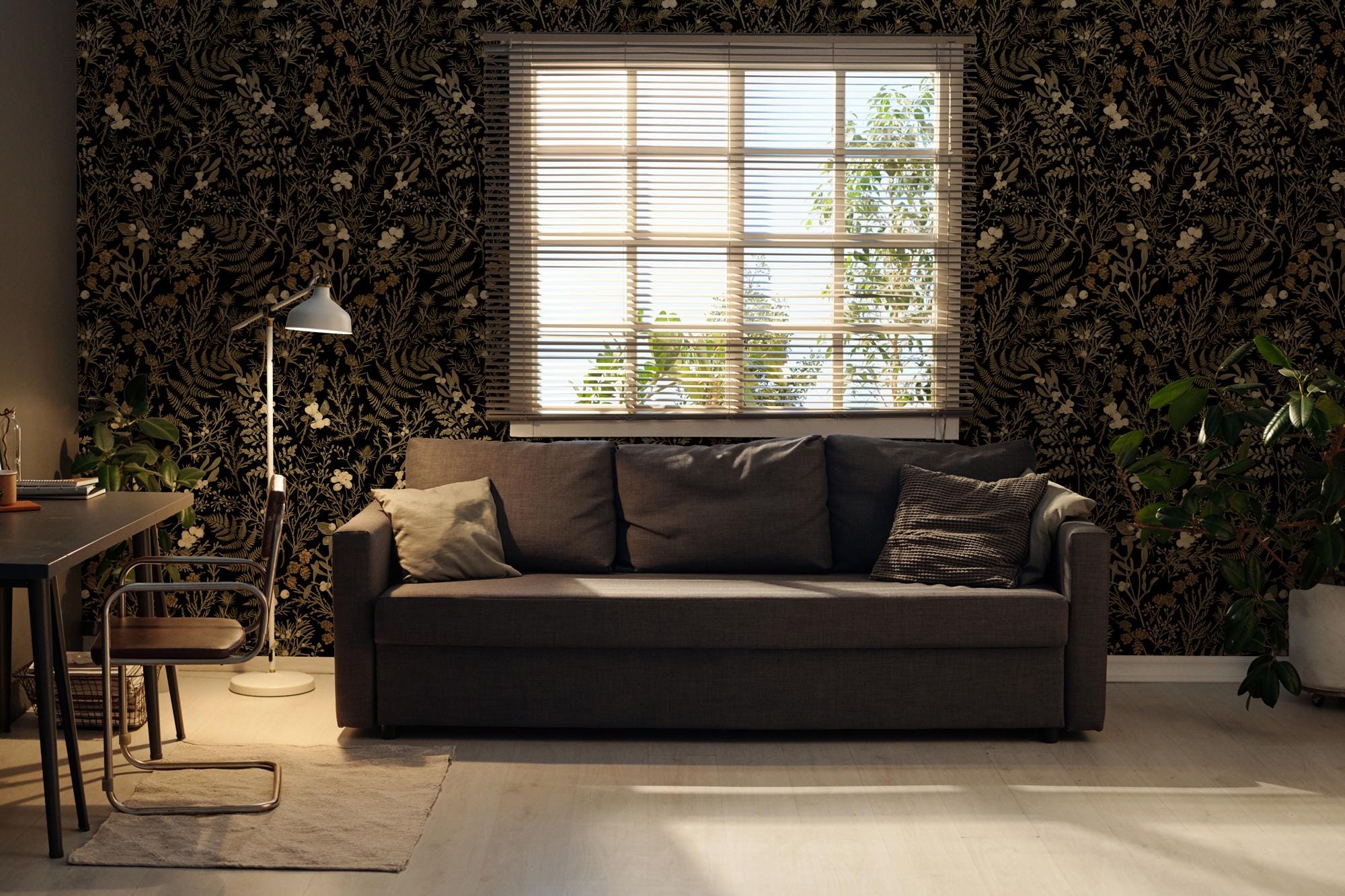 Dark Leafl Peel and Stick Wallpaper: Moody Botanical Wall Mural