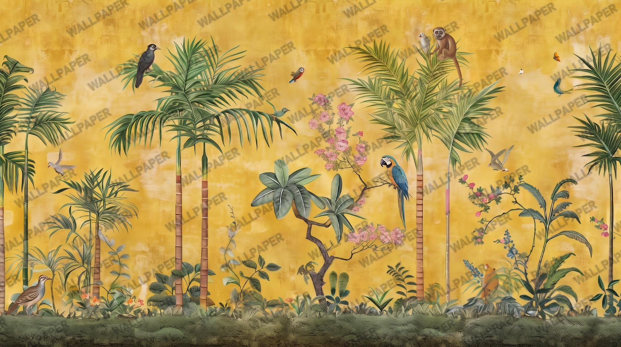 Tropical Jungle Animals Wallpaper: Peel and Stick Wall Mural - View 9