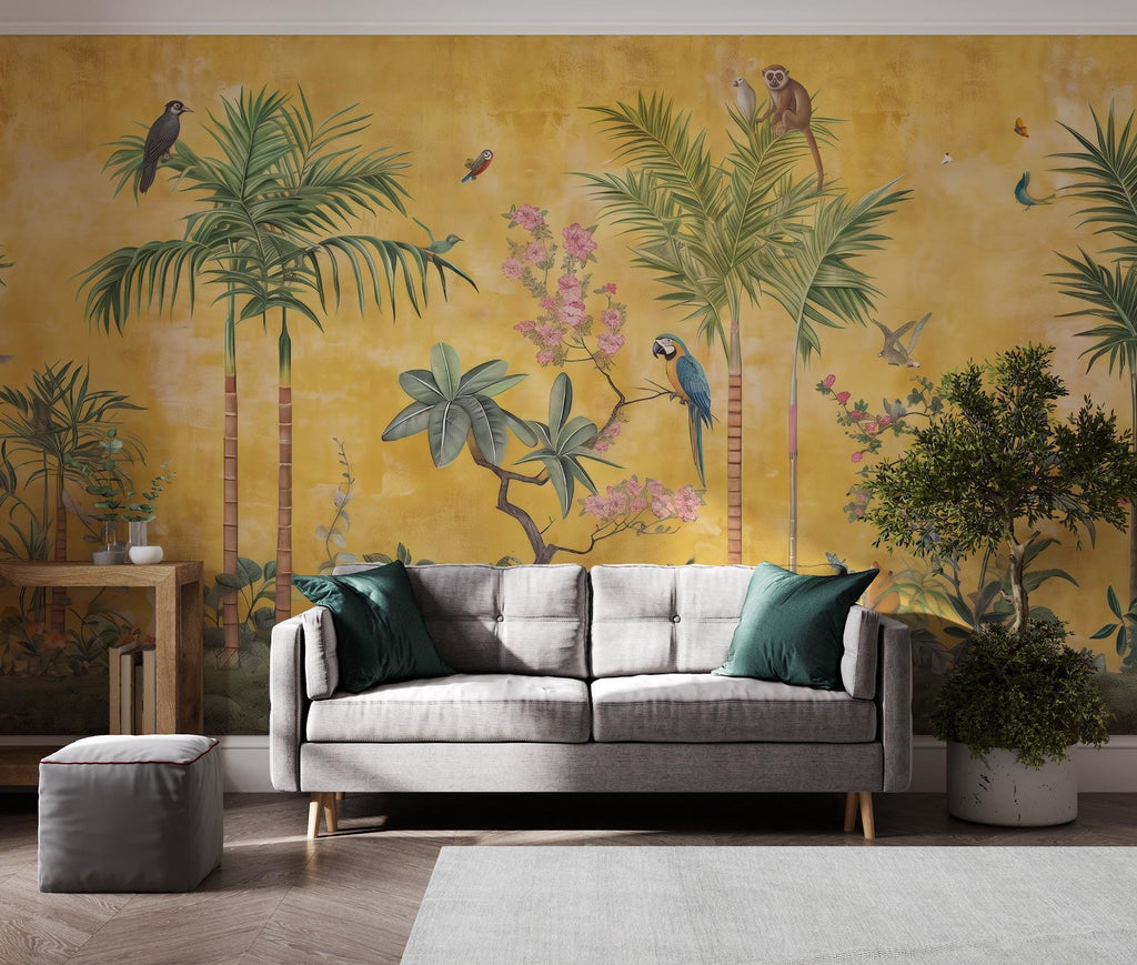 Tropical Jungle Animals Wallpaper: Peel and Stick Wall Mural