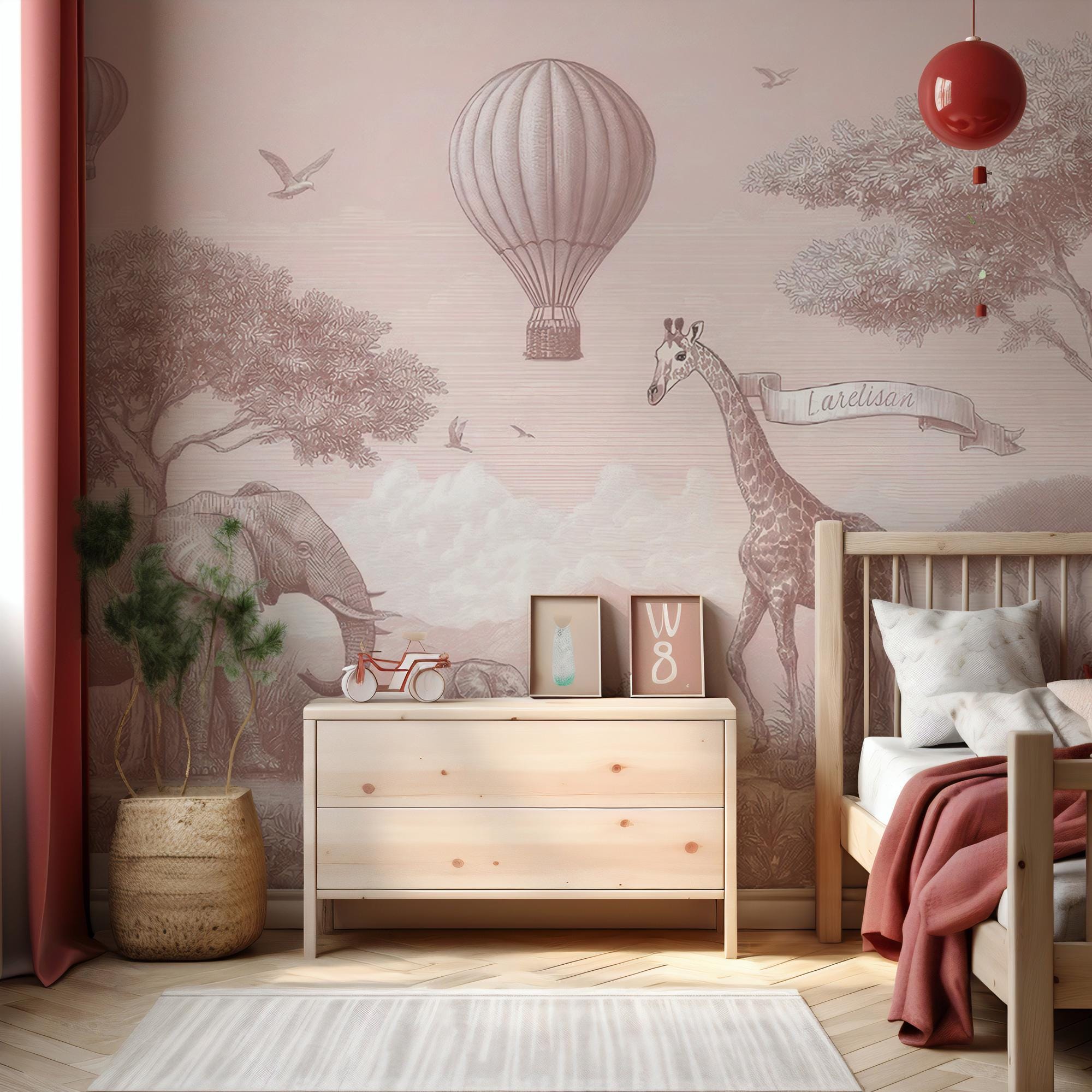 Safari Animals Nursery Wallpaper: Peel and Stick Wall Mural - Custom Size - View 4