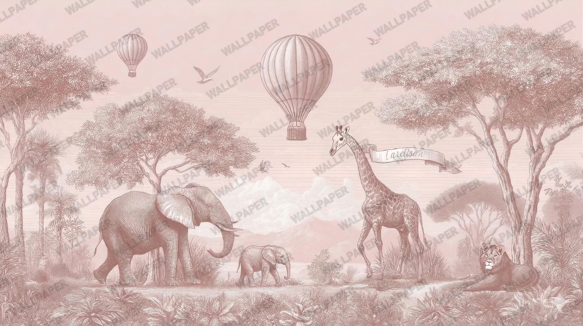 Safari Animals Nursery Wallpaper: Peel and Stick Wall Mural - Custom Size - View 6