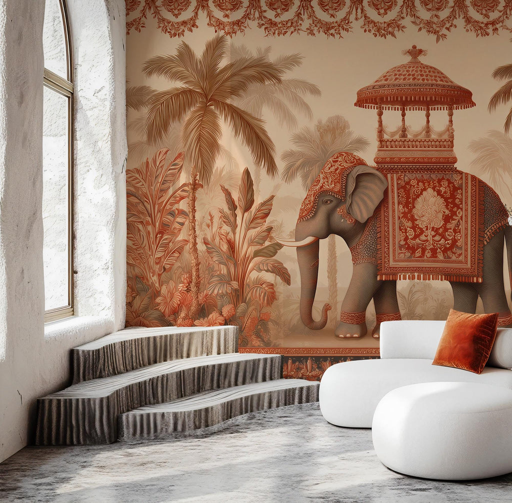 Exotic Elephant Tropical Wallpaper: Peel and Stick Wall Mural - View 2