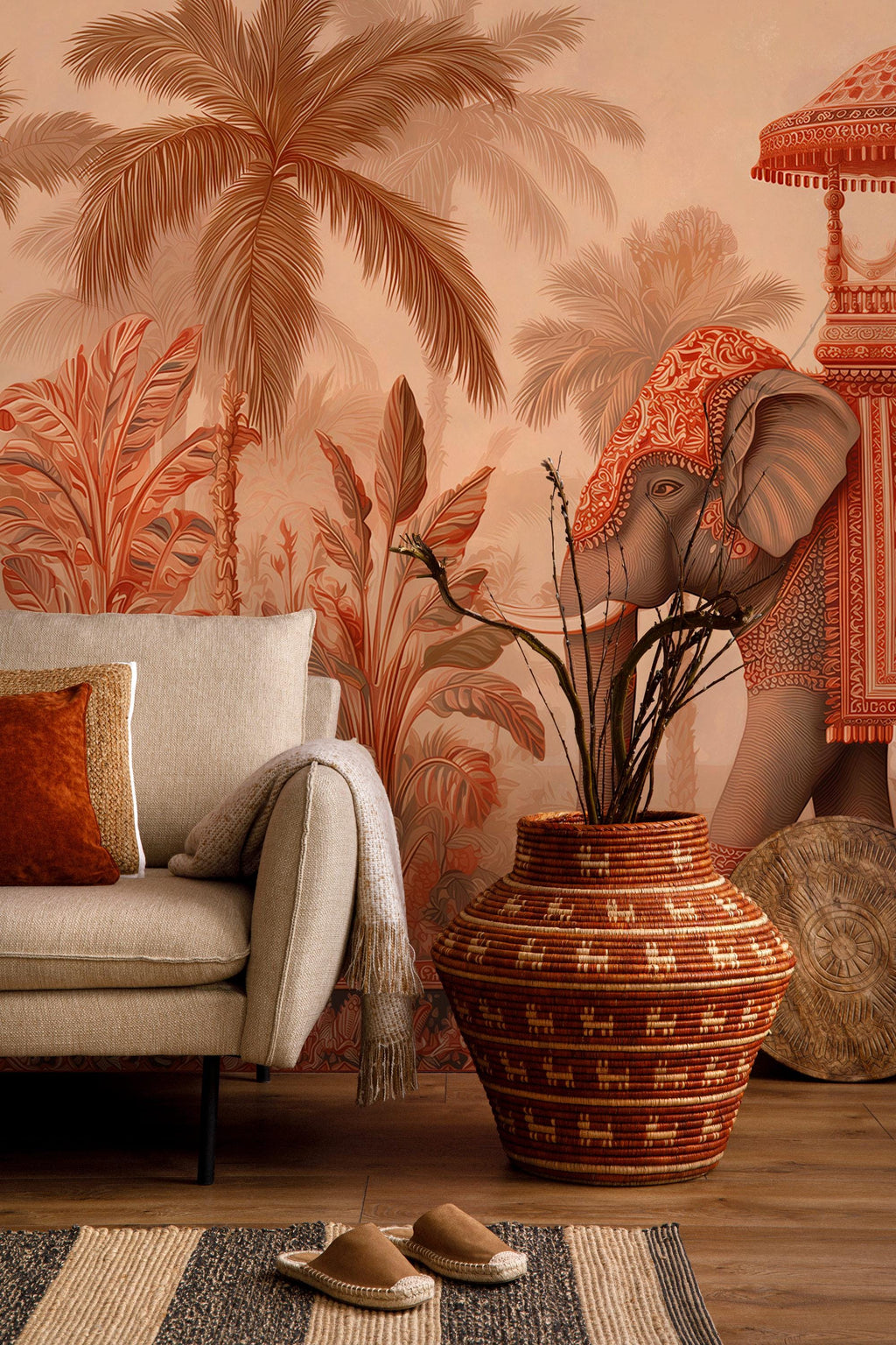 Exotic Elephant Tropical Wallpaper: Peel and Stick Wall Mural - View 4