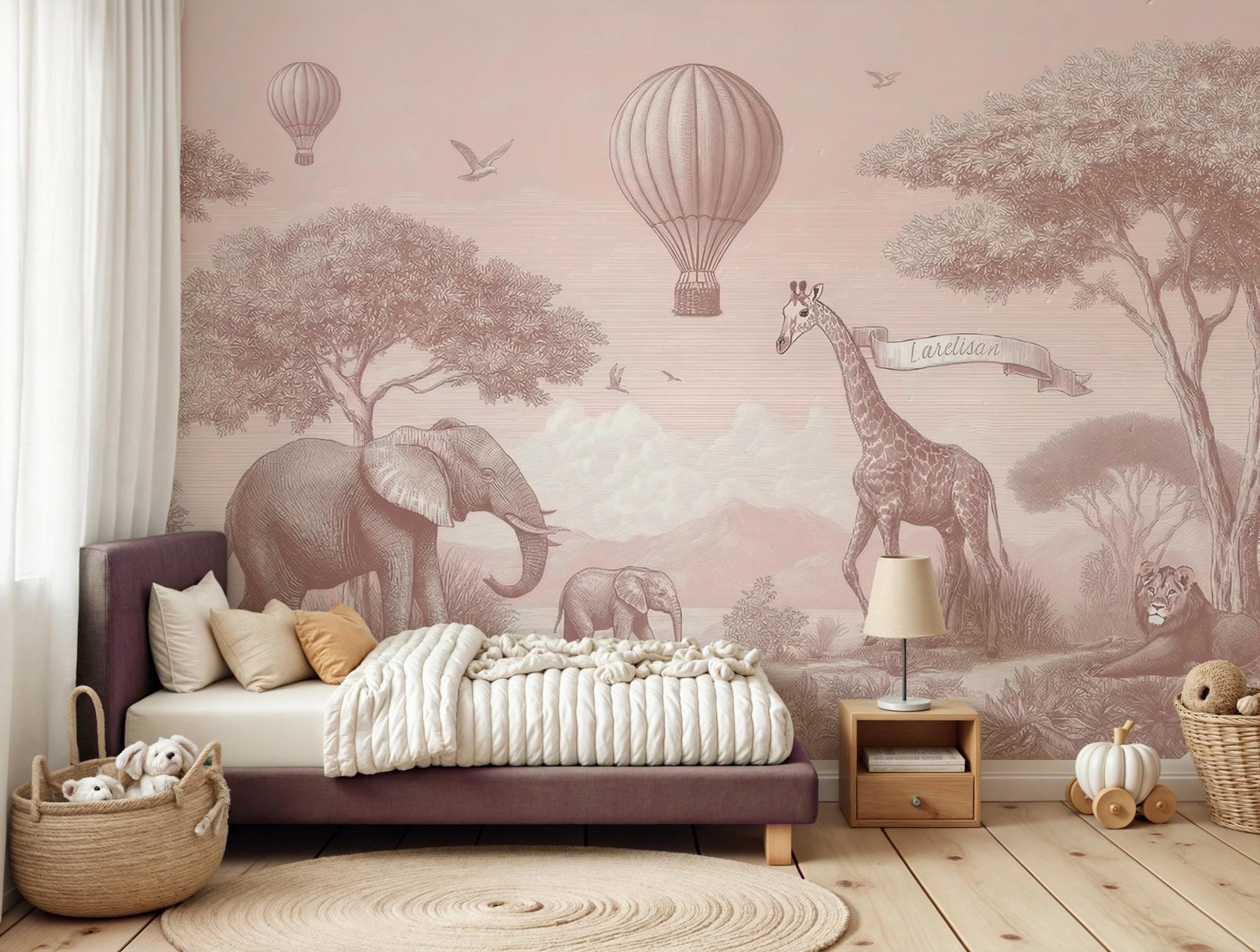 Safari Animals Nursery Wallpaper: Peel and Stick Wall Mural - Custom Size - View 2