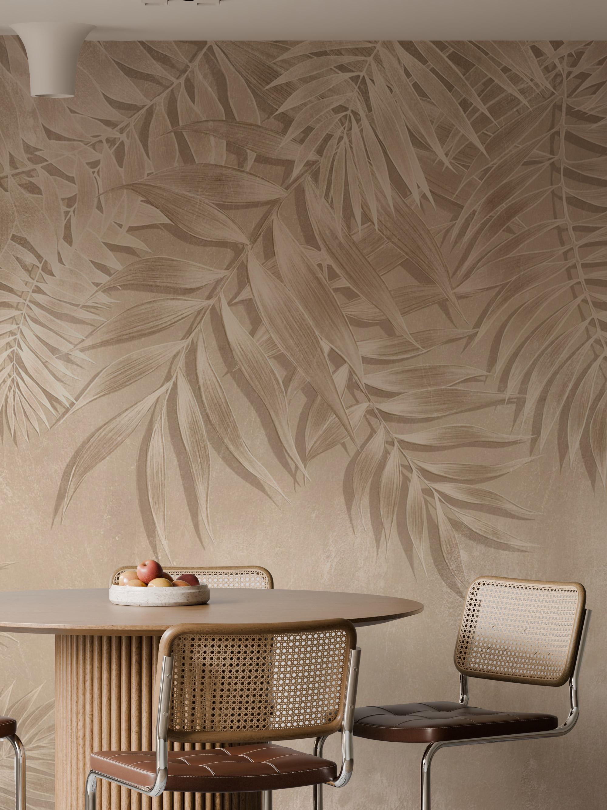 Beige Tropical Leaf Wallpaper: Peel and Stick Wall Mural - View 3