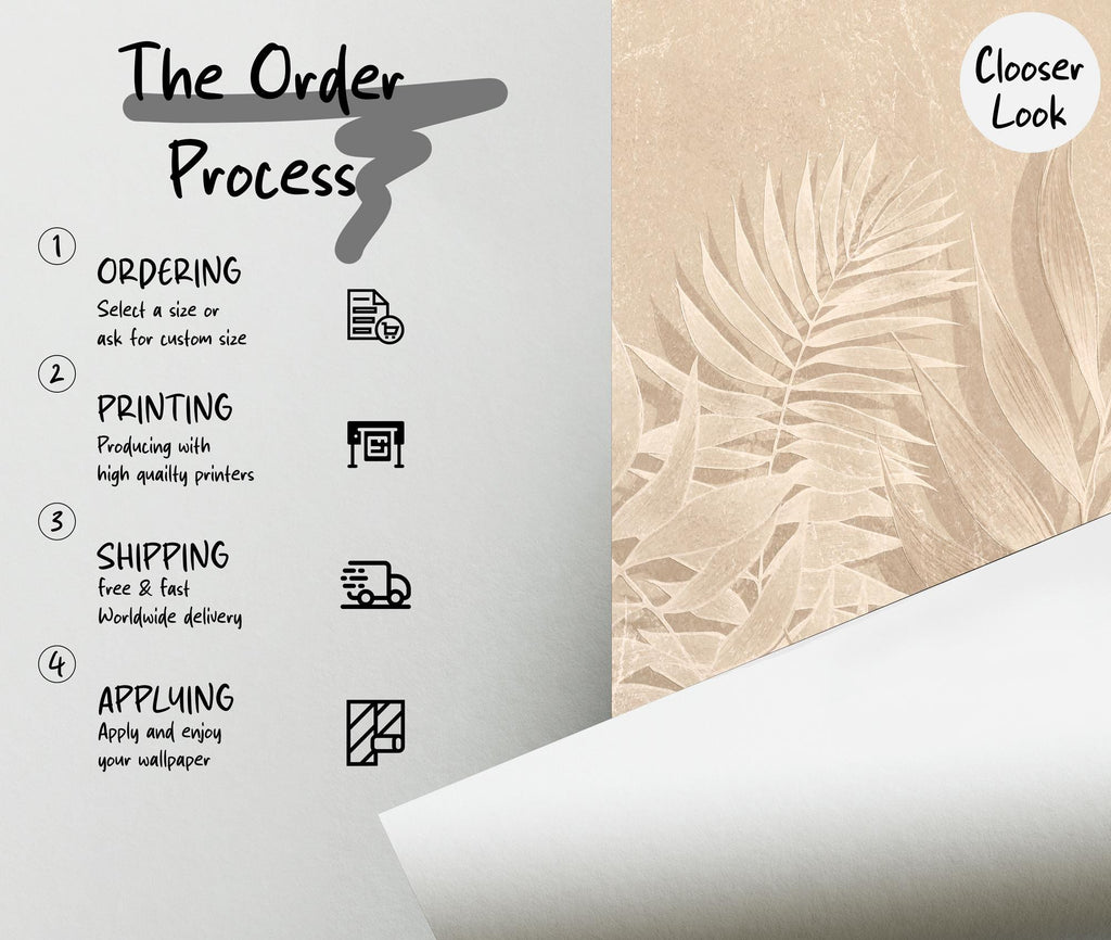 Beige Tropical Leaf Wallpaper: Peel and Stick Wall Mural - View 5
