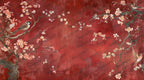 Red Cherry Blossom Bird Wallpaper: Asian Style Floral Peel and Stick Wall Mural - View 6