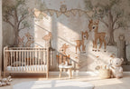 Woodland Animals Nursery Wallpaper: Custom Size, Peel & Stick Wall Mural