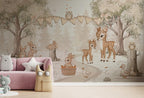 Woodland Animals Nursery Wallpaper: Custom Size, Peel & Stick Wall Mural - View 3