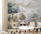 Safari Animals Rainbow Nursery Wallpaper: Custom Size, Peel and Stick Wall Mural - View 3