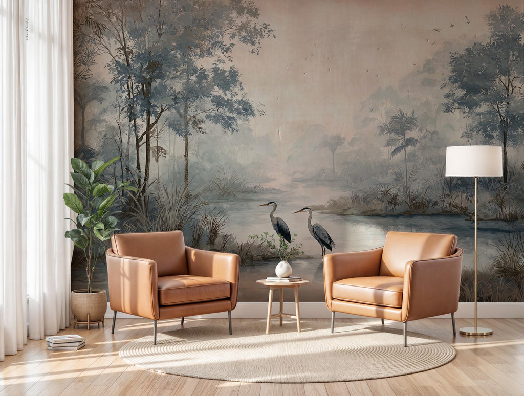 Serene Lake Landscape Wallpaper: Peel and Stick Wall Mural - View 4