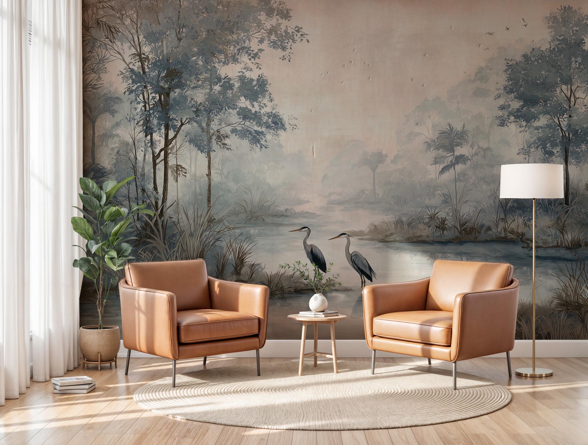 Serene Lake Landscape Wallpaper: Peel and Stick Wall Mural - View 4