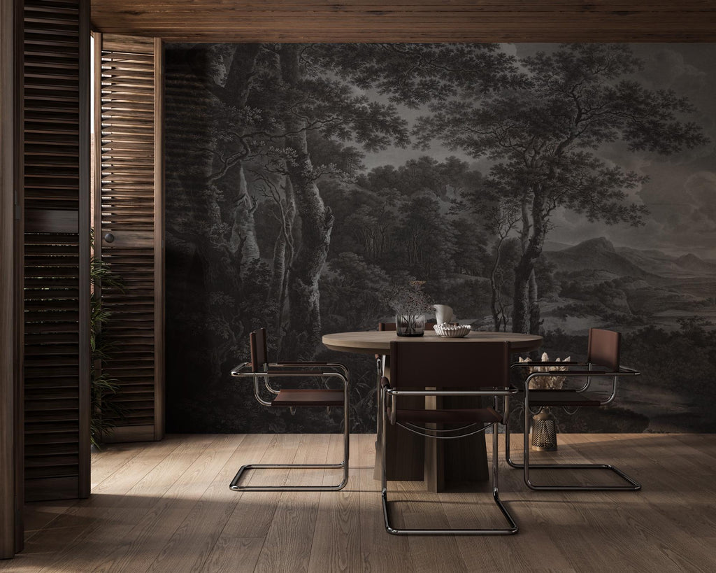 Vintage Forest Landscape Wallpaper: Peel and Stick Wall Mural - View 3