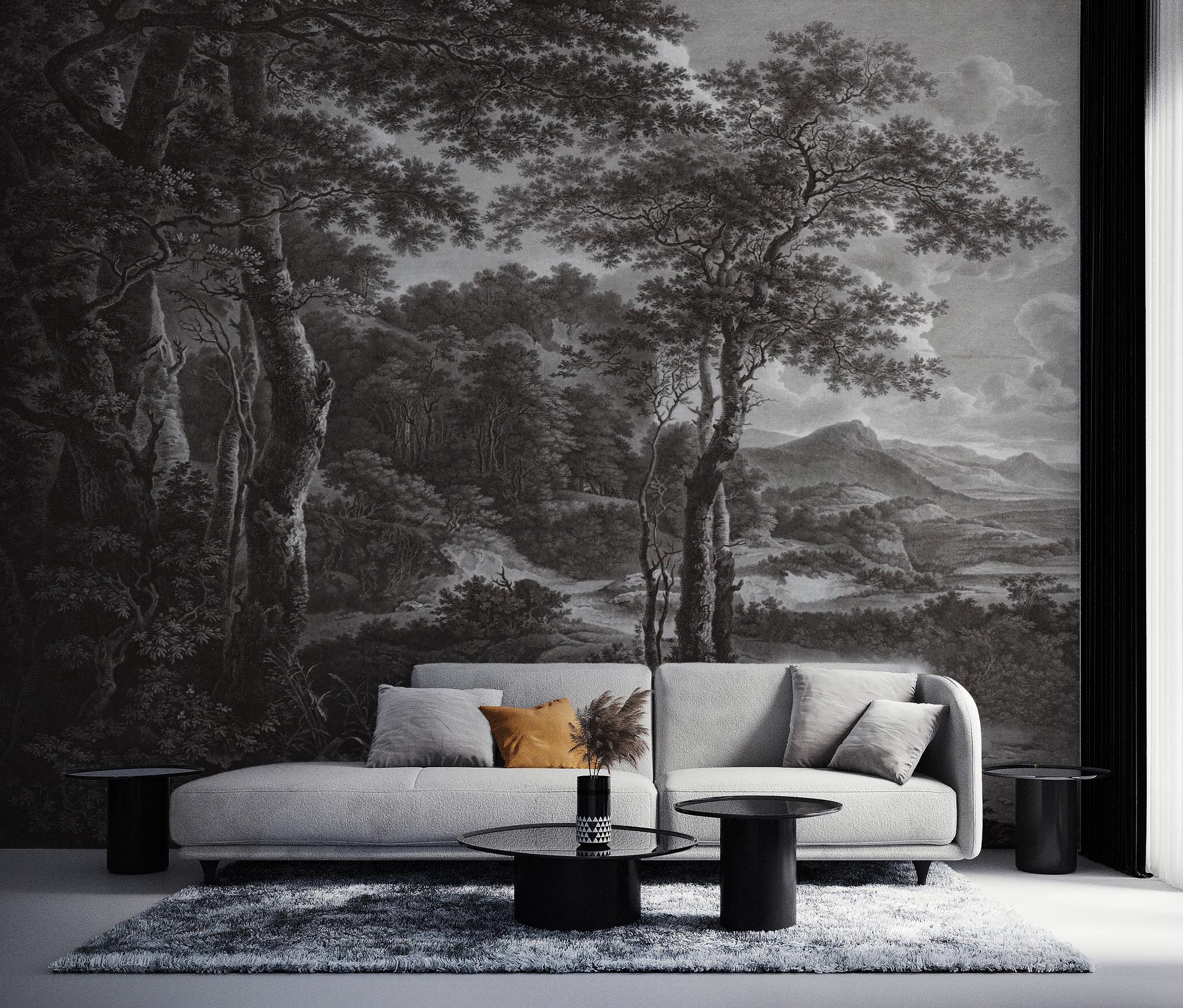 Vintage Forest Landscape Wallpaper: Peel and Stick Wall Mural - View 2
