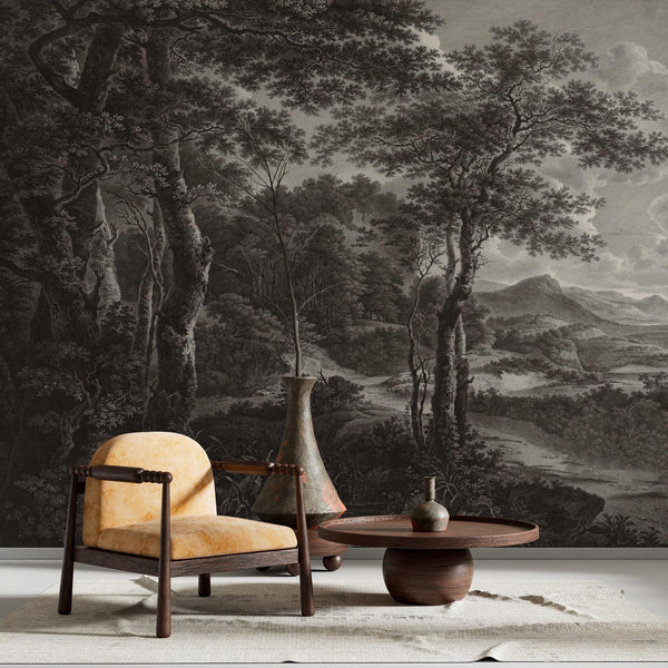 Vintage Forest Landscape Wallpaper: Peel and Stick Wall Mural