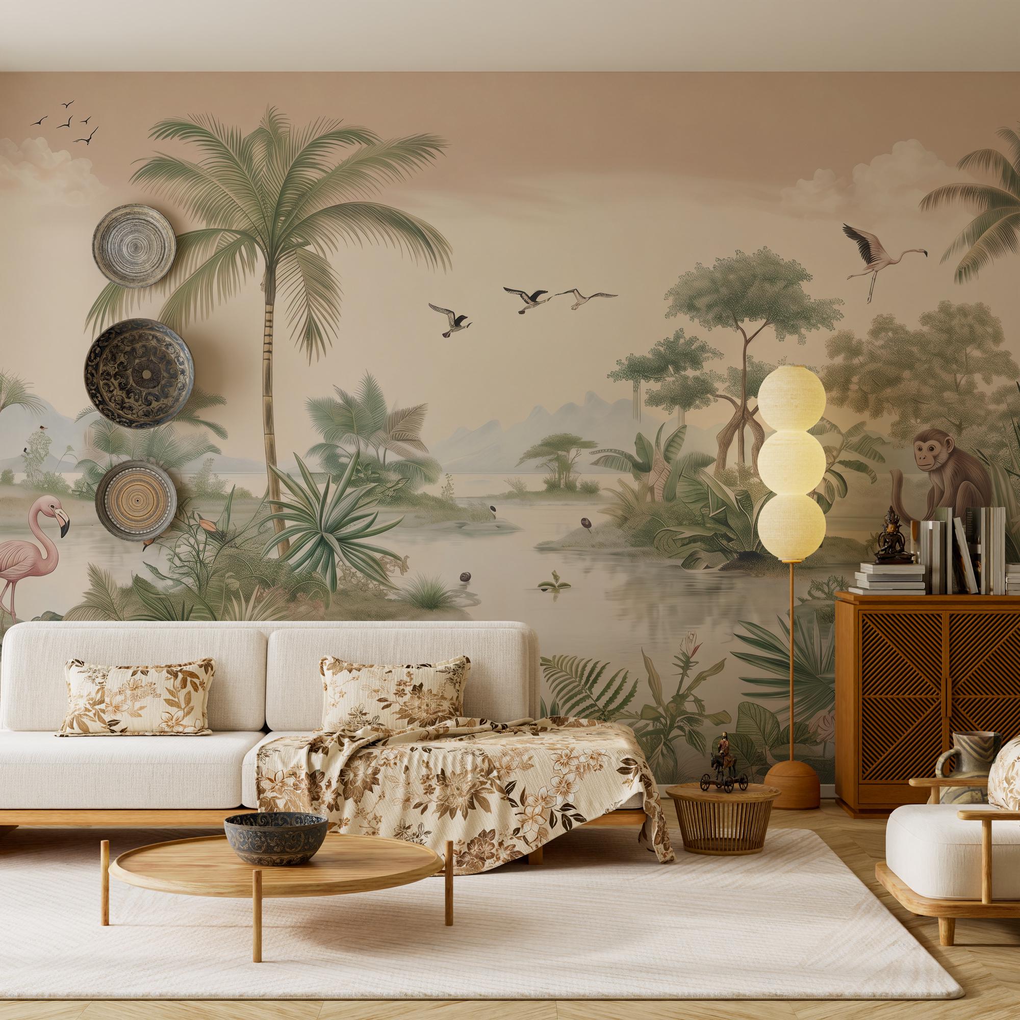 Tropical Jungle Landscape Walpaper: Peel and Stick Wall Mural