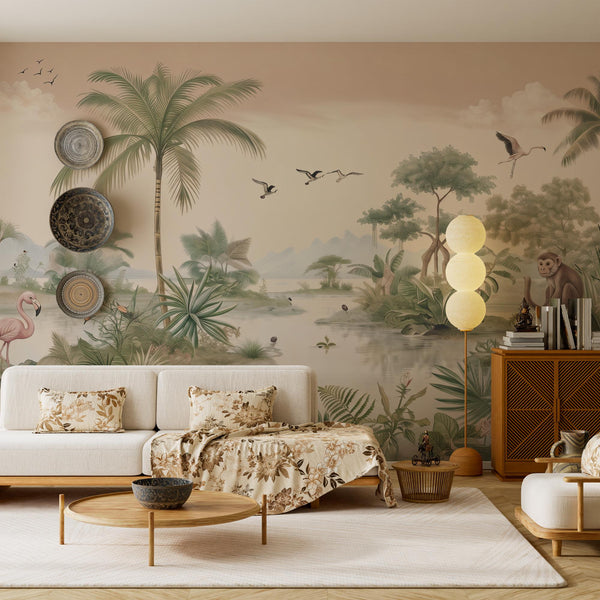 Tropical Jungle Landscape Walpaper: Peel and Stick Wall Mural