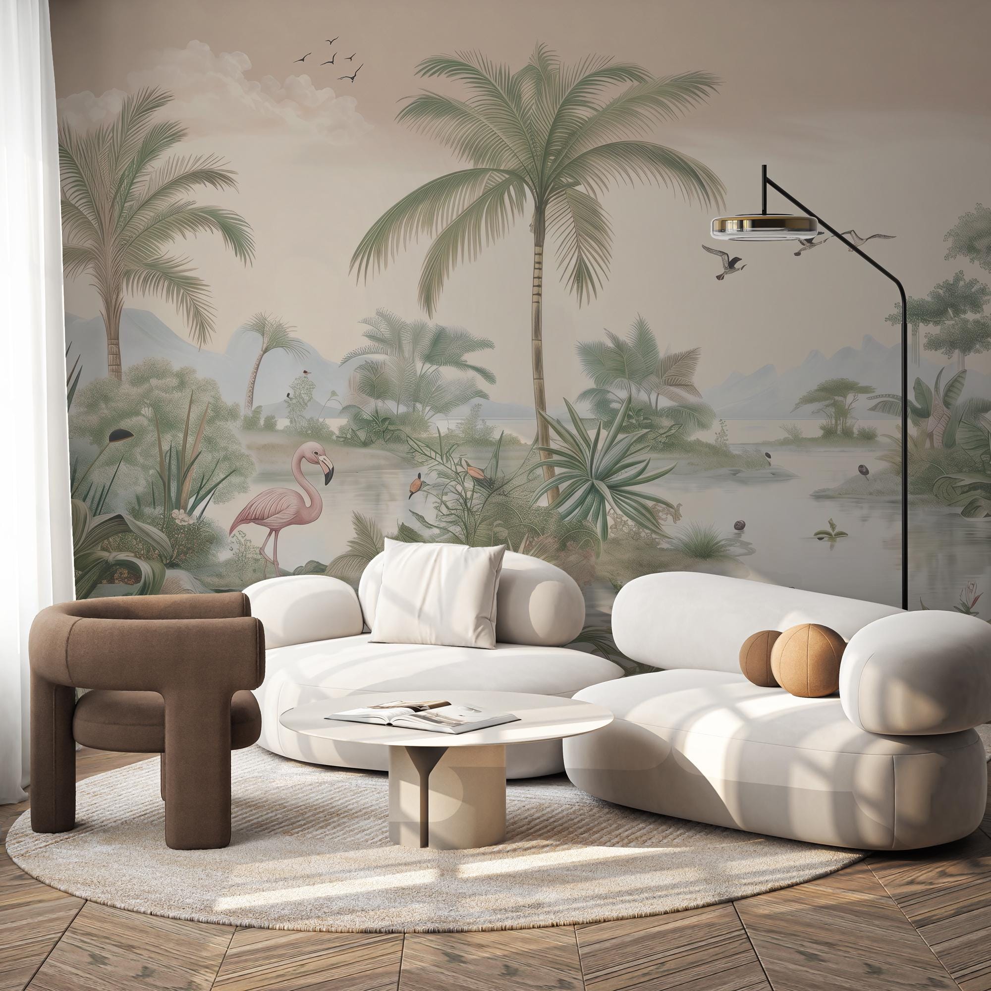 Tropical Jungle Landscape Walpaper: Peel and Stick Wall Mural - View 2