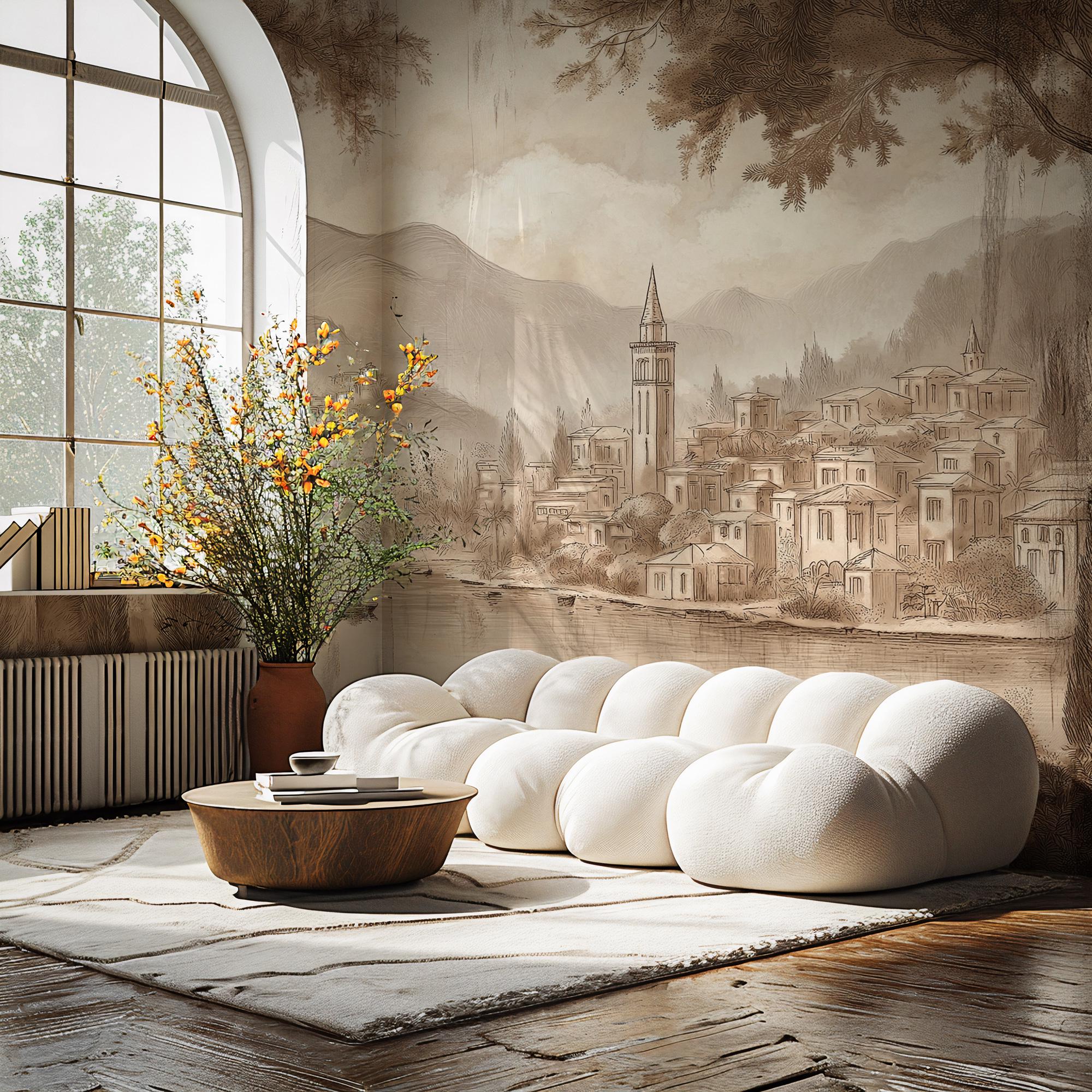 Vintage Italian Landscape Wall Mural: Countryside Peel and Stick Wallpaper