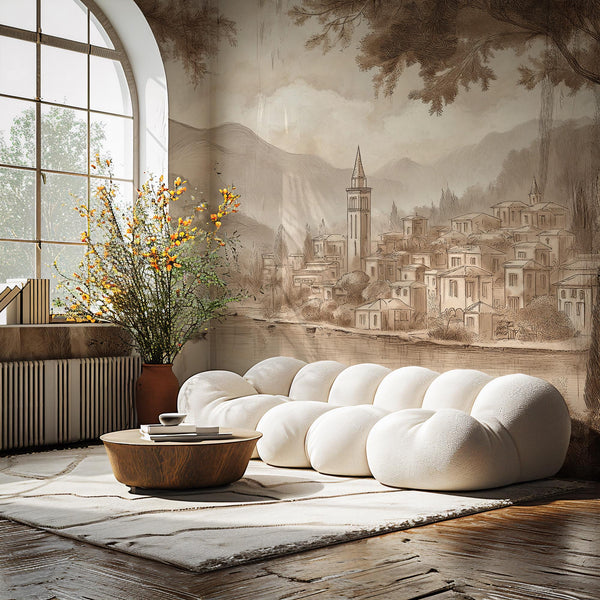 Vintage Italian Landscape Wall Mural: Countryside Peel and Stick Wallpaper