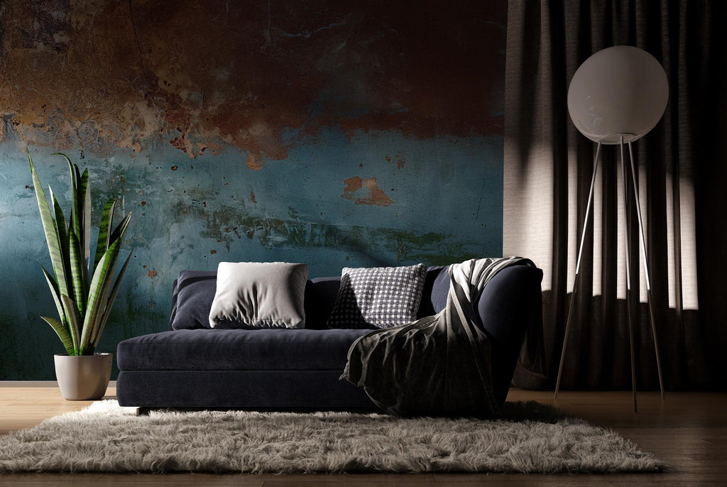Rust Brown & Blue Concrete Texture: Industrial Grunge Wall Mural - Peel and Stick - View 3