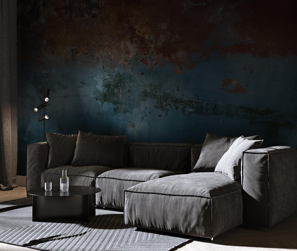 Rust Brown & Blue Concrete Texture: Industrial Grunge Wall Mural - Peel and Stick - View 4
