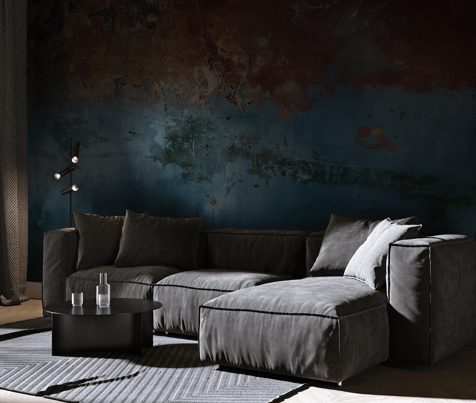 Rust Brown & Blue Concrete Texture: Industrial Grunge Wall Mural - Peel and Stick - View 4