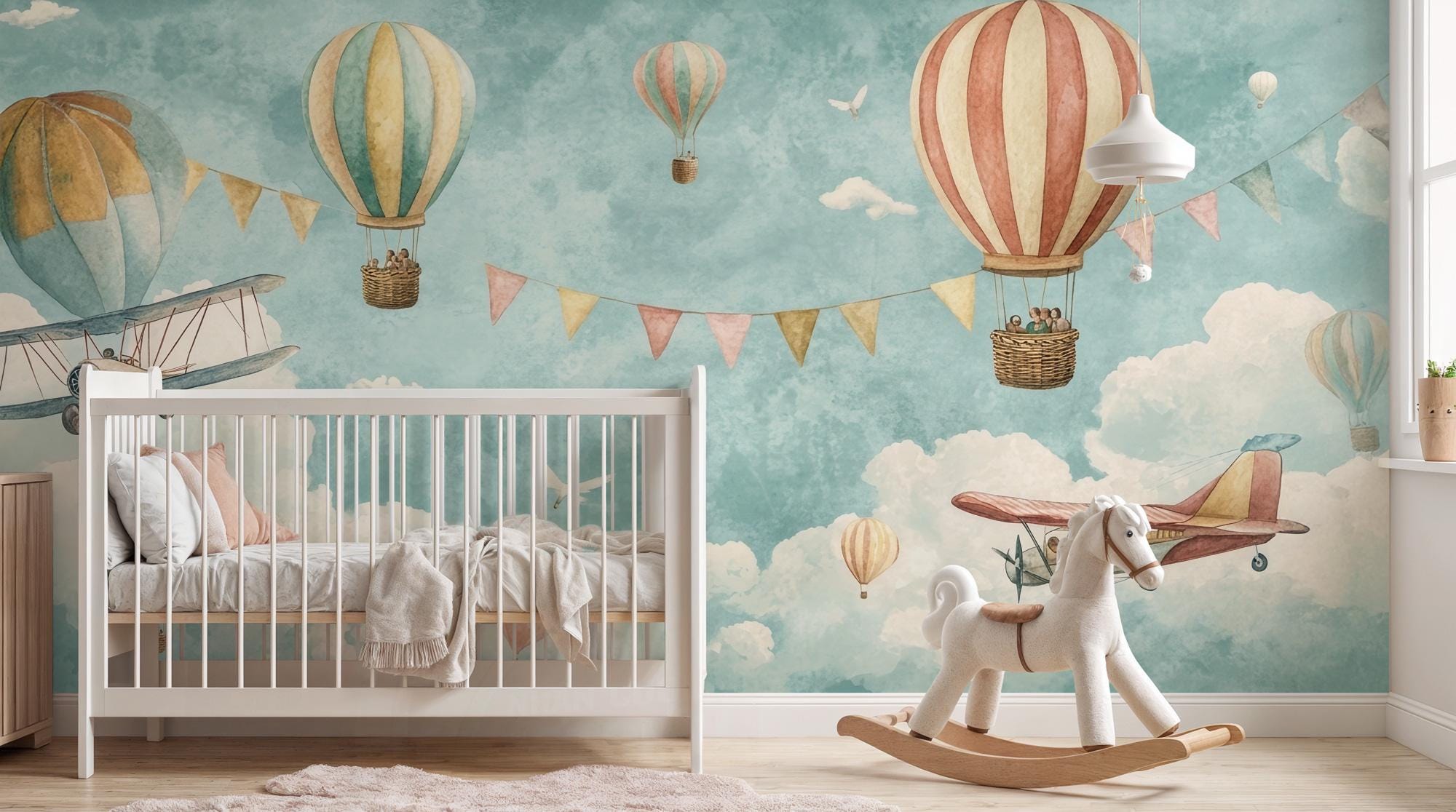 Vintage Hot Air Balloon Wallpaper: Peel and Stick Wall Mural - View 3