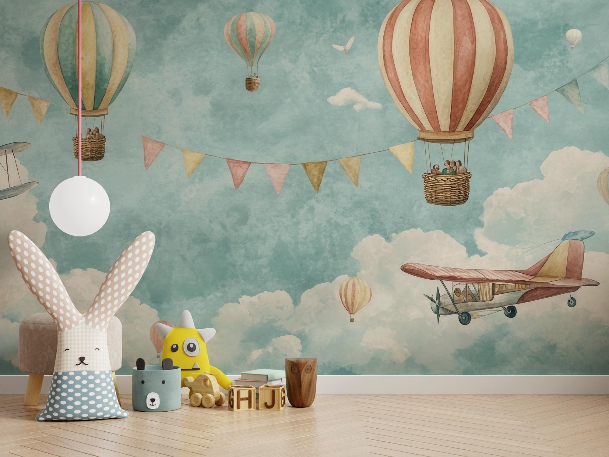Vintage Hot Air Balloon Wallpaper: Peel and Stick Wall Mural