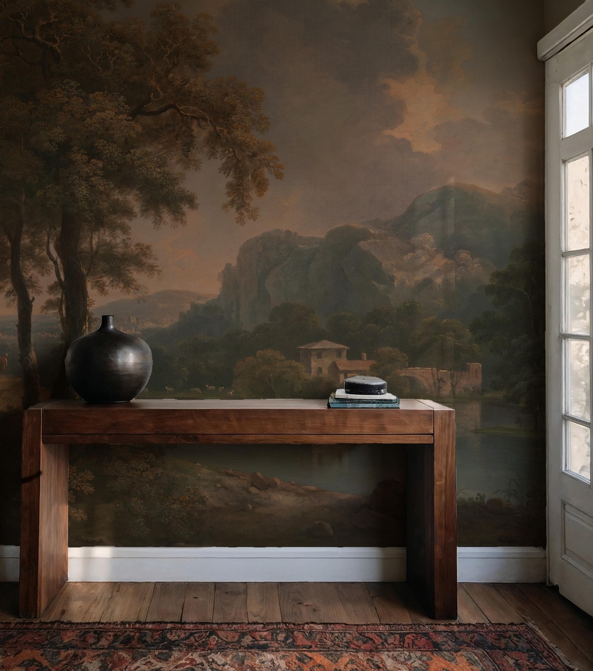 Vintage Landscape Wallpaper, Big Tree Peel and Stick Wallpaper