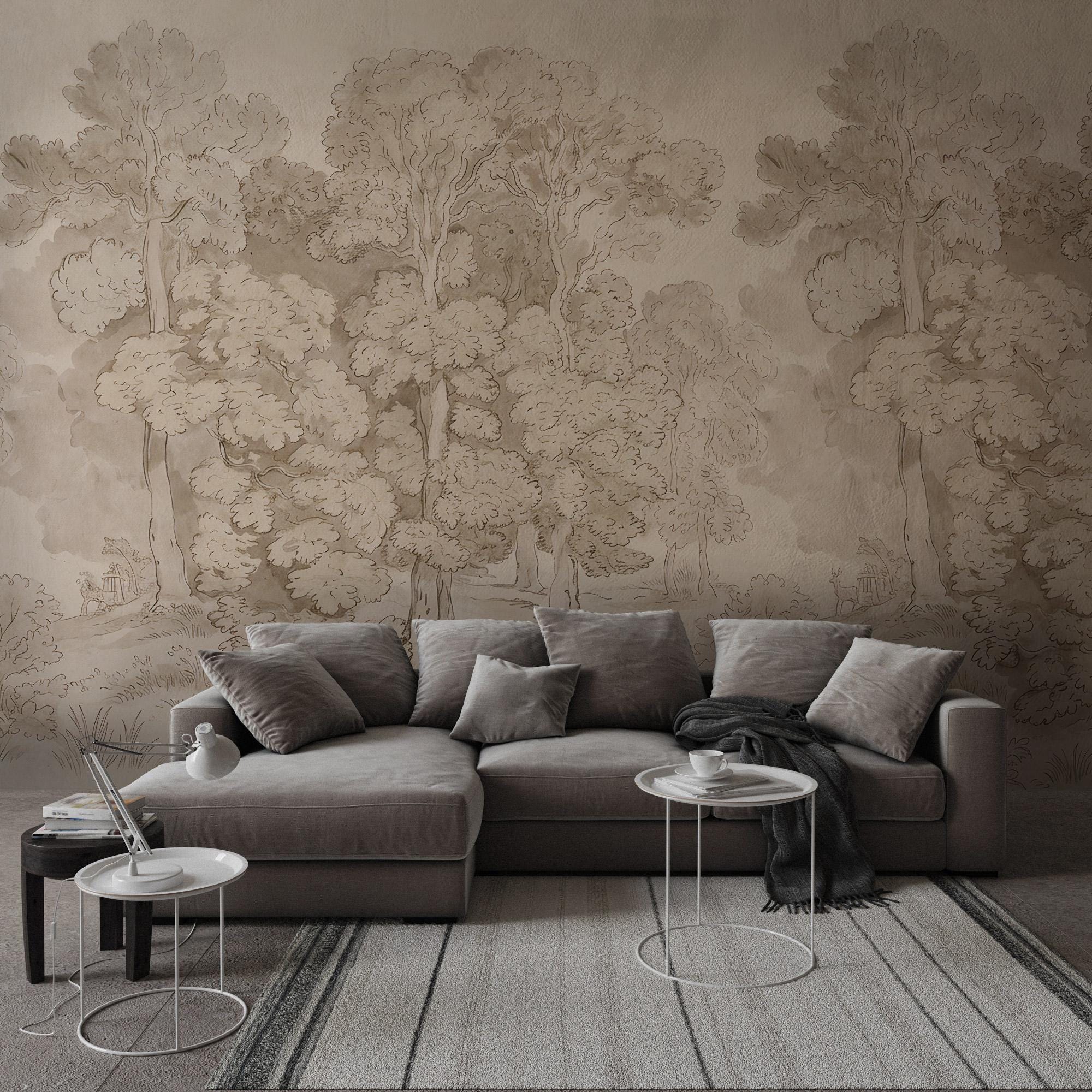 Vintage Woodland Forest Wallpaper: Peel and Stick Wall Mural - View 4