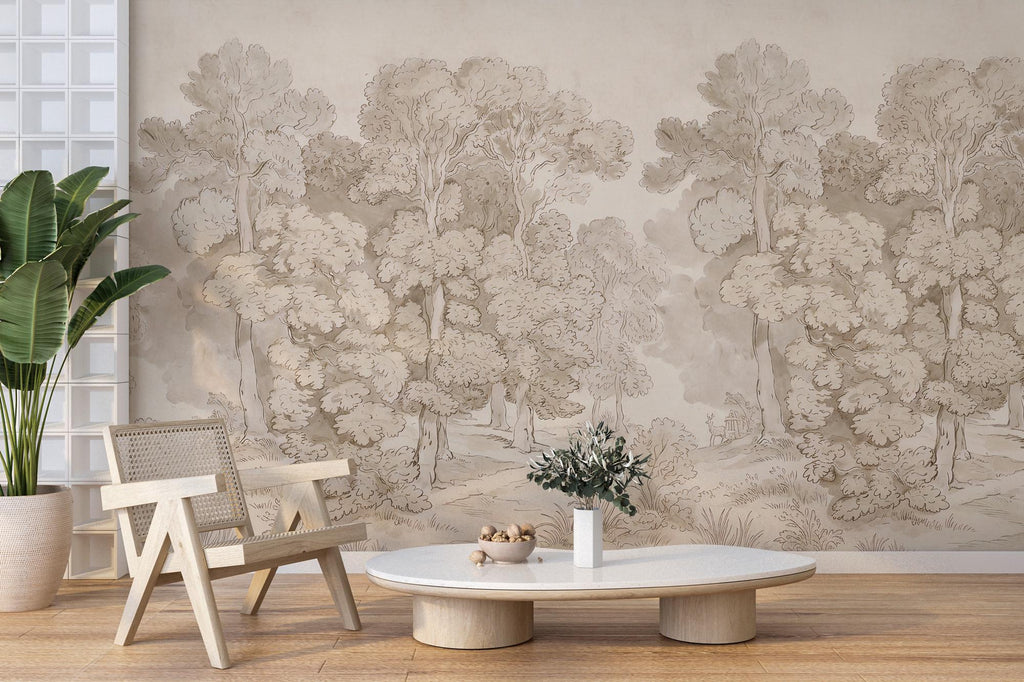 Vintage Woodland Forest Wallpaper: Peel and Stick Wall Mural - View 3