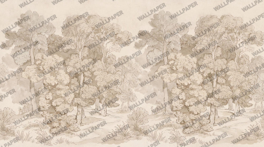 Vintage Woodland Forest Wallpaper: Peel and Stick Wall Mural - View 5