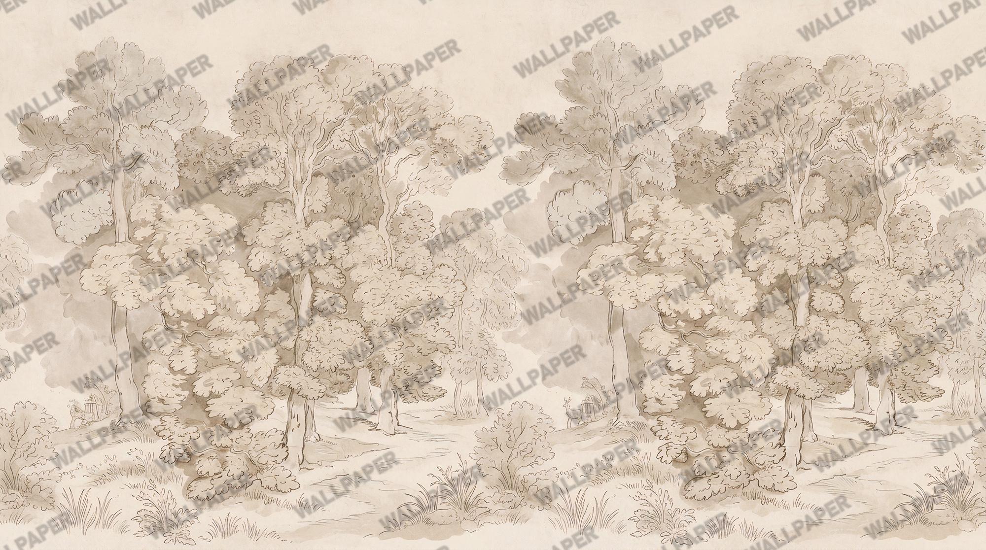 Vintage Woodland Forest Wallpaper: Peel and Stick Wall Mural - View 5