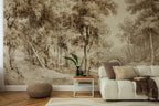 Vintage Sepia Forest Landscape Wallpaper: Peel and Stick Wall Mural - View 2