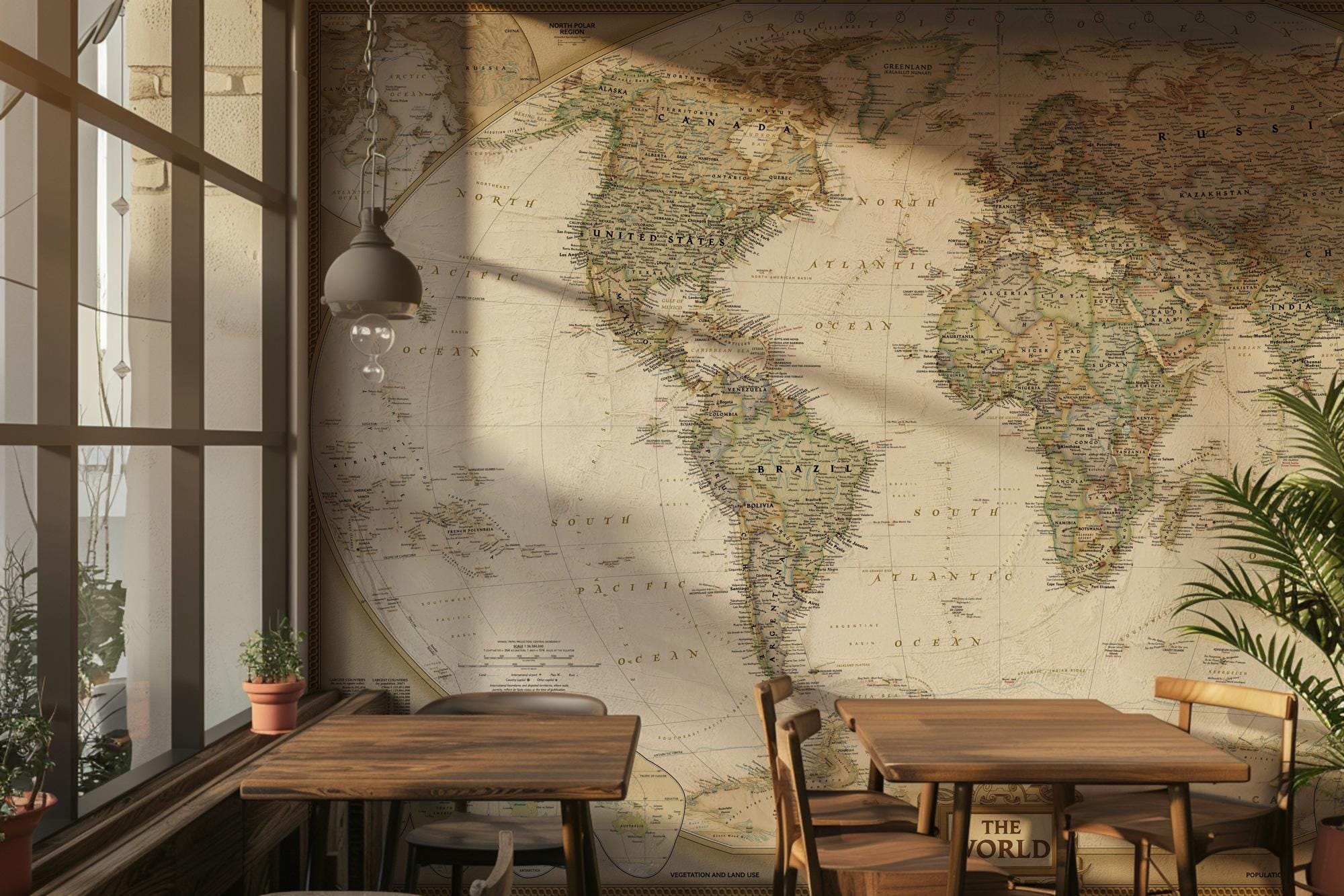 Vintage World Map Wallpaper: Peel and Stick Wall Mural - View 2