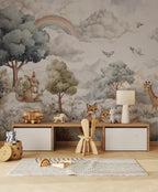 Safari Animals Rainbow Nursery Wallpaper: Custom Size, Peel and Stick Wall Mural - View 4