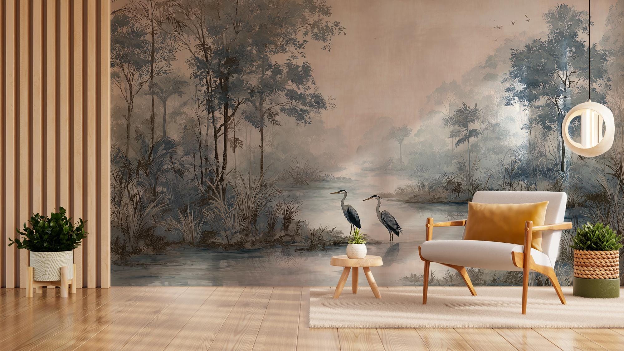 Serene Lake Landscape Wallpaper: Peel and Stick Wall Mural - View 2