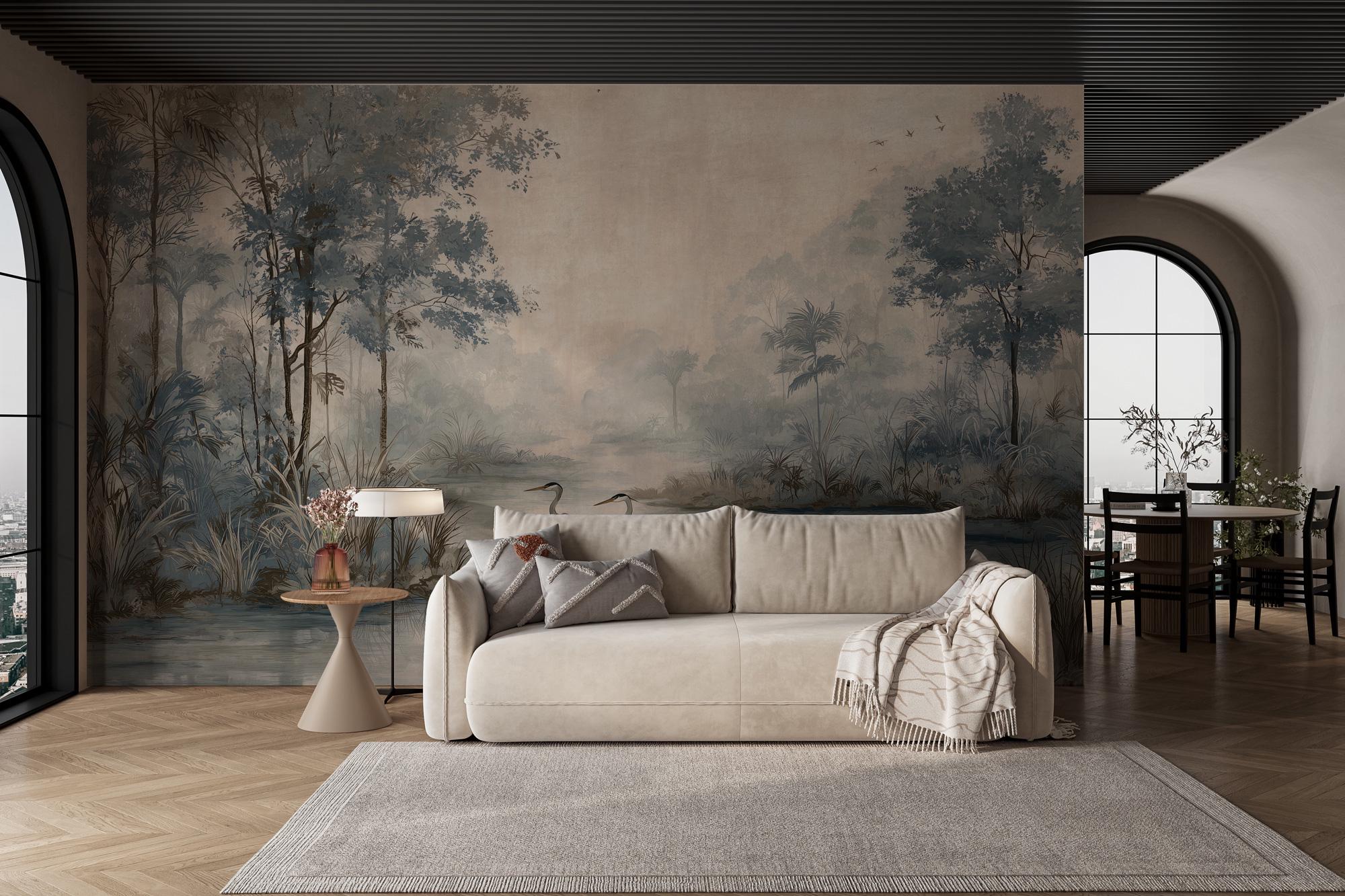 Serene Lake Landscape Wallpaper: Peel and Stick Wall Mural - View 3