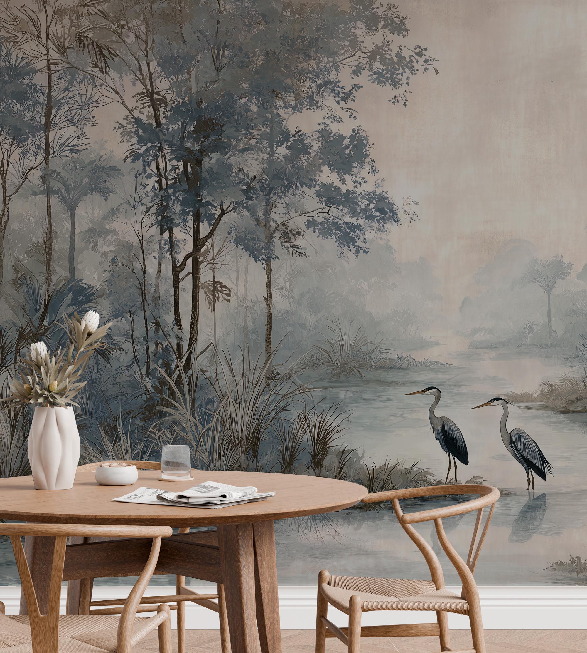 Serene Lake Landscape Wallpaper: Peel and Stick Wall Mural
