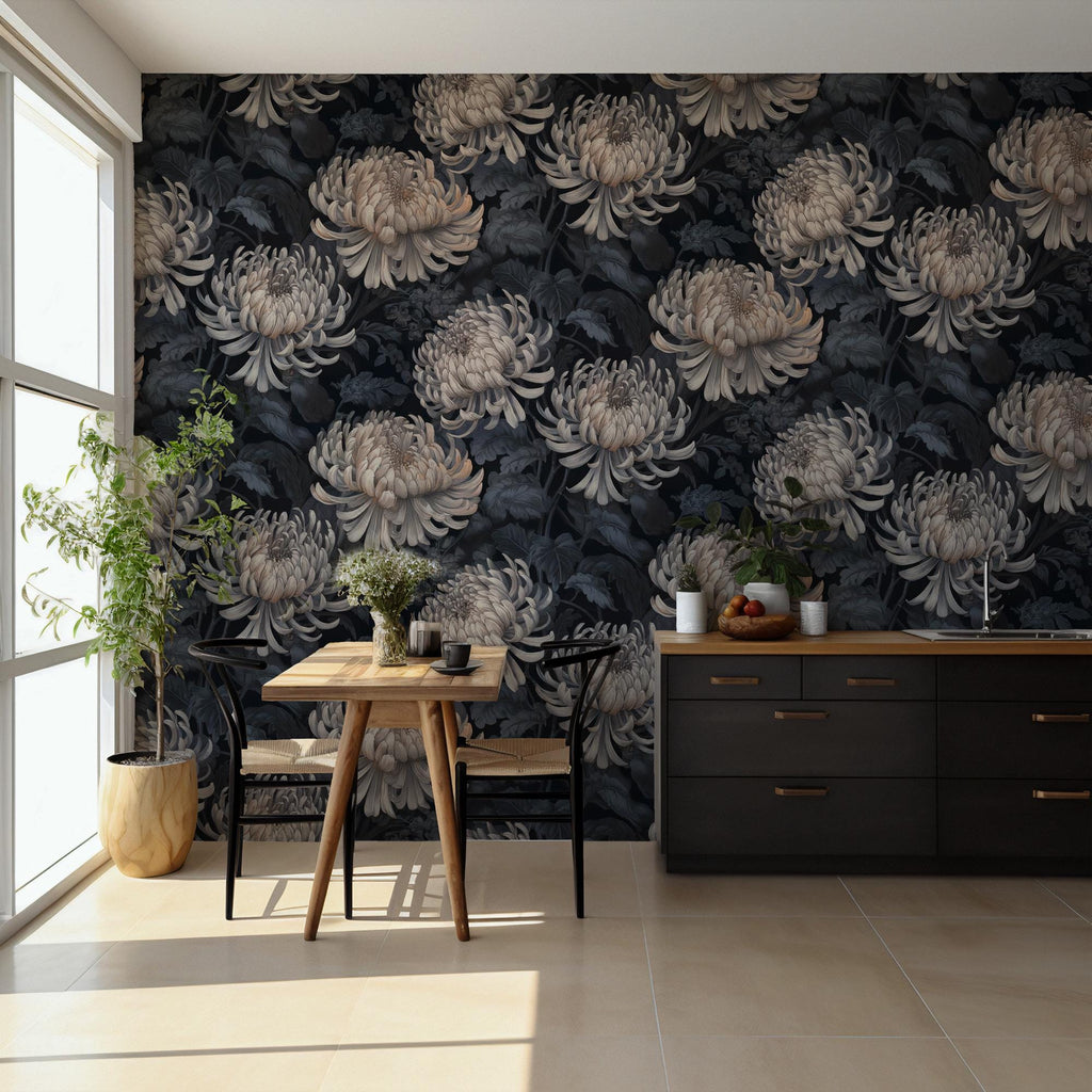 Dark Floral Wallpaper: Botanical Peel & Stick Wall Mural