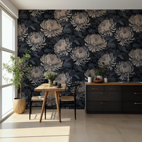 Dark Floral Wallpaper: Botanical Peel & Stick Wall Mural