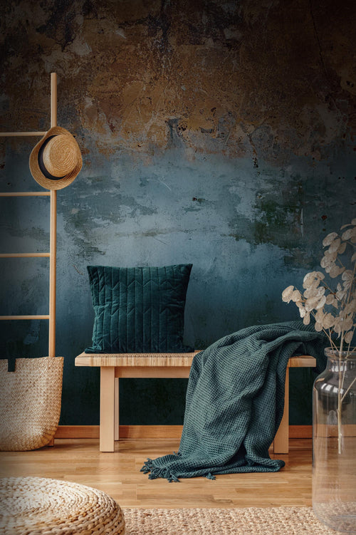 Rust Brown & Blue Concrete Texture: Industrial Grunge Wall Mural - Peel and Stick - View 2