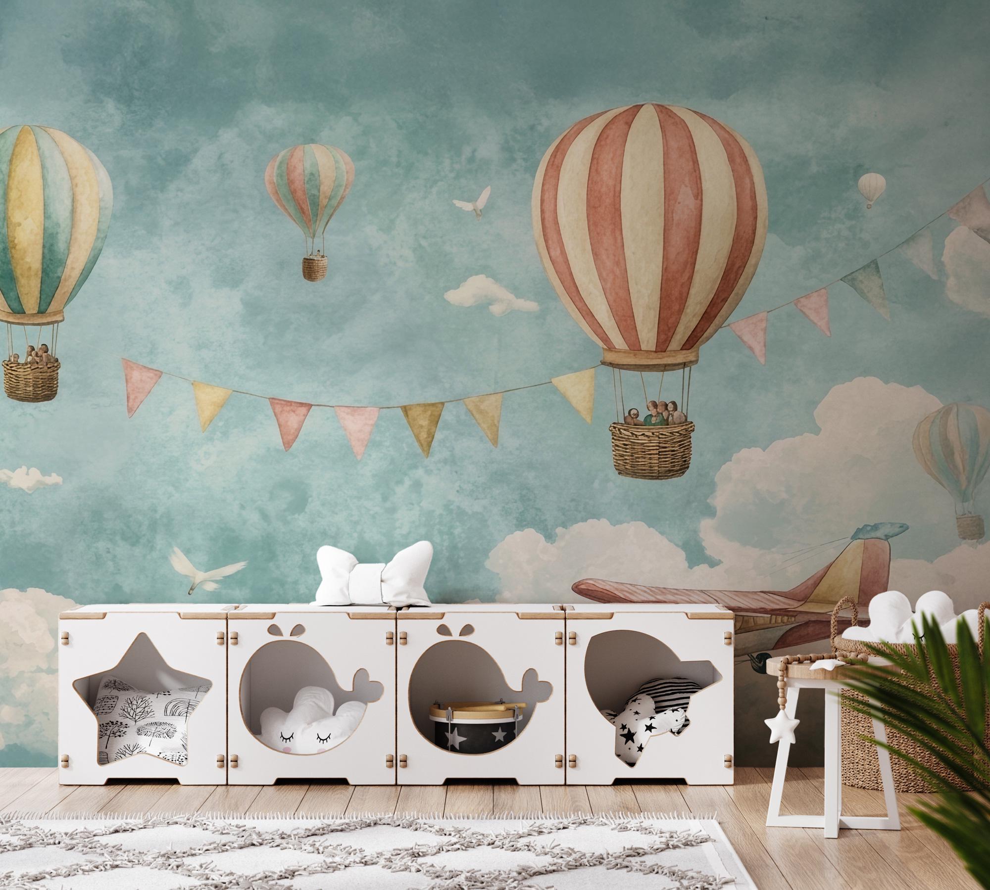 Vintage Hot Air Balloon Wallpaper: Peel and Stick Wall Mural - View 4