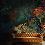 Dark Forest Peel and Stick Wallpaper, Autumn Botanical Wall Mural, Vintage Floral Removable Wallpaper