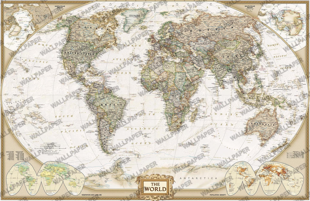 Vintage World Map Wallpaper: Peel and Stick Wall Mural - View 5
