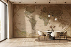 Vintage World Map Wallpaper: Peel and Stick Wall Mural - View 3
