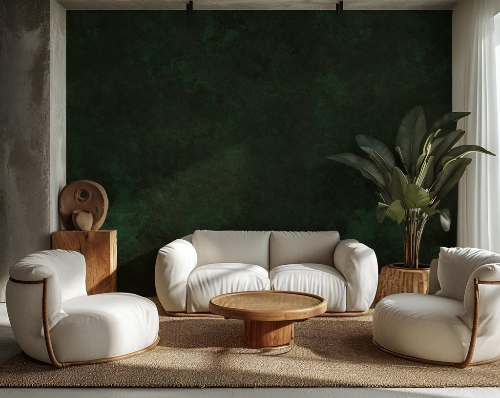 Emerald Green Concrete Texture Wallpaper: Peel and Stick Wall Mural - View 3